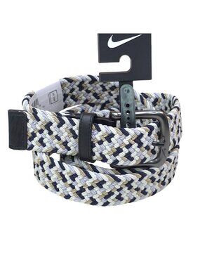 Nike Braided Stretch Golf Belt L 38-40 Navy/Beige/White With Gunmetal Buckle